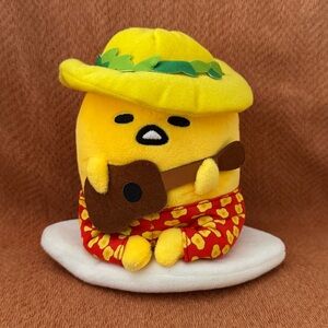 Sanrio Gudetama Hawaii Exclusive Aloha Egg Ukulele Plush 5” Hat Bucket Hat